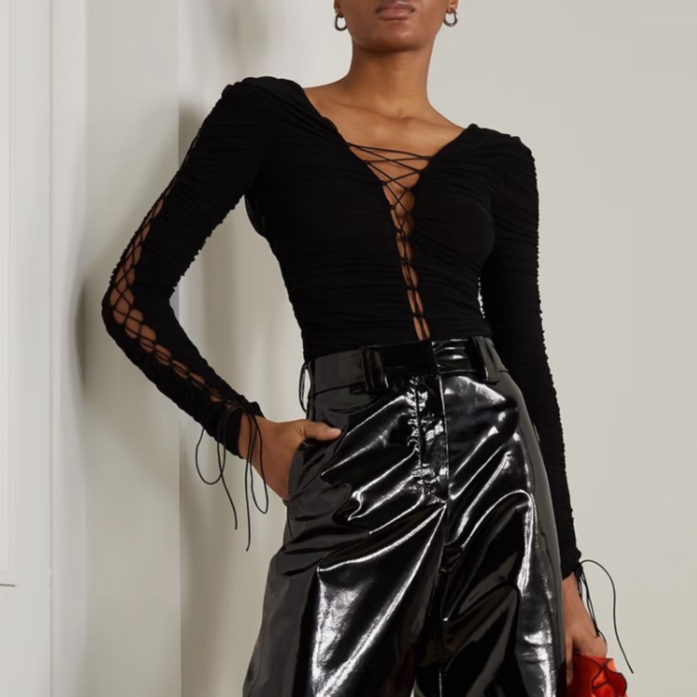 Interior Kit Ruched Lace-up Stretch Jersey Top Size Small